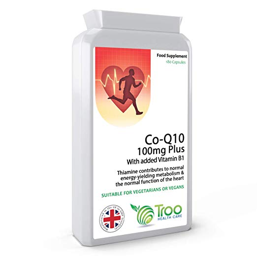 Troo Health Care CoQ10 100mg Plus 180 Capsules | High Strength Trans Form Co Enzyme Q10 Supplement | Enhanced with Vitamin B1 | Manufactured in The UK | Quality Guaranteed