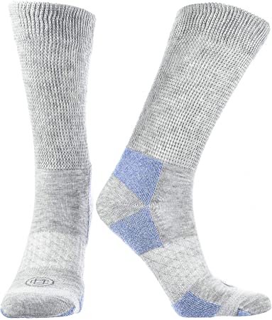 Doctor's Choice Diabetic Crew Socks, Women's, Non-Binding, Half-Cushioned, & Seamless Toe, 2 Pairs, Grey, Medium (Womens Shoe Size: 6-10)