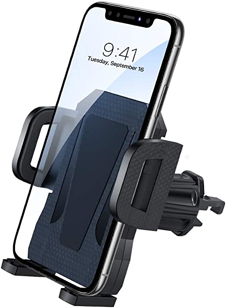 Car Phone Holder, Universal Air Vent 360 Degrees Rotation Car Phone Mount with Adjustable Clip Compatible with iPhone SE 2020/11/xr/xs max/8/7/7 plus,Samsung and Other 4''-6.5'' Mobile Phones-Black