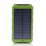 Solar Charger Matone Portable 10000mAh Solar Battery Charger Rain-Resistant Shockproof Dual USB output Solar Powered Phone Charger for iPhone iPod iPad Samsung HTC GPS and Gopro Camera Green