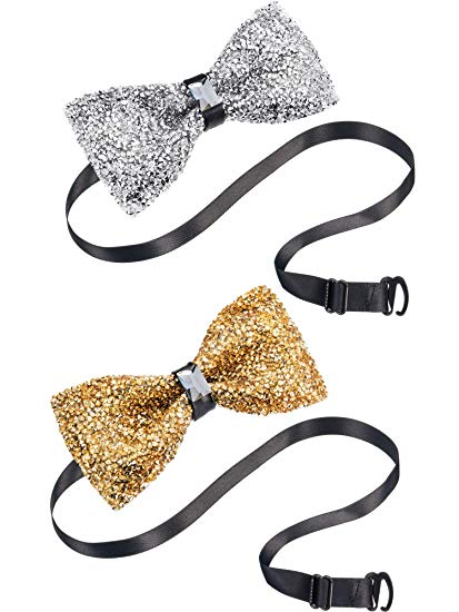 Blulu 2 Pieces Rhinestone Bow Ties Party Banquet Bowties Men's Pre-tied Bow Ties for Wedding and Parties
