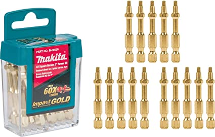 Makita B-60539 Impact Gold #2 Square Recess 2″ Power Bit, 15/Pk