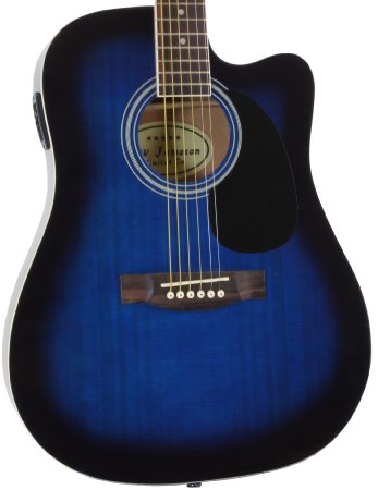 Blue Full Size Thinline Acoustic Electric Guitar with Free Gig Bag Case & Picks
