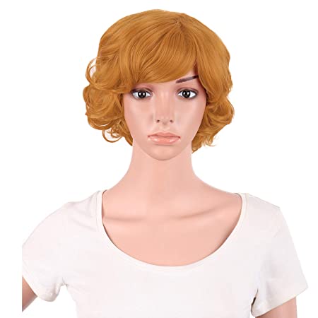 MapofBeauty 10 Inch/25cm Special Women Short Curly Side Bangs Fashion Wig (Golden Orange)