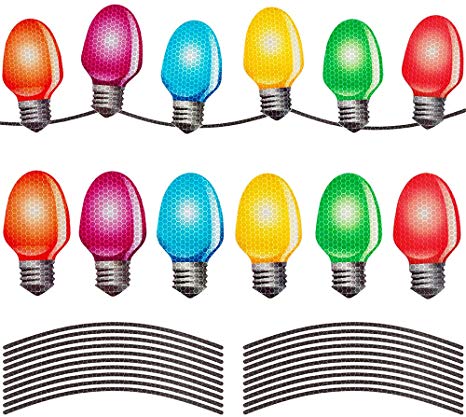 D-FantiX Reflective Christmas Car Magnets Set, Xmas Holiday Automotive Light Bulb Shaped Magnets for Refrigerator Mailbox Car Christmas Decorations 12 Pack with 22 Wire