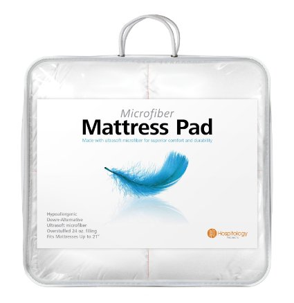Hospitology Heavenly Microfiber Goose Down Alternative Overstuffed Mattress Pad / Topper, 78-Inch by 80-Inch, King