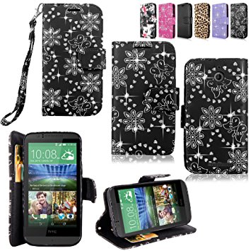 HTC Desire 510 Case - Cellularvilla Pu Leather Wallet Card Flip Open Pocket Case Cover Pouch for HTC Desire 510 (Black Glitter)