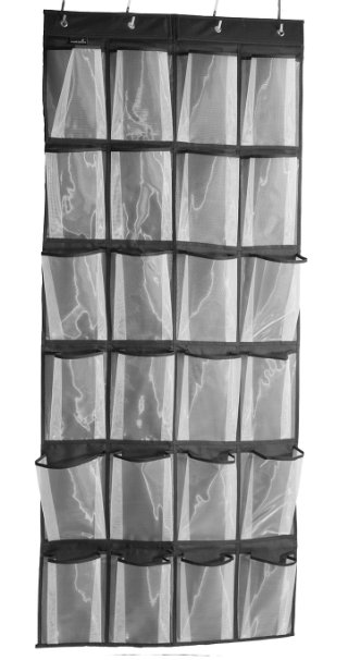 Misslo Sturdy Hanging Over the Door Shoe Organizer with 24 Large Mesh Pockets (Black)