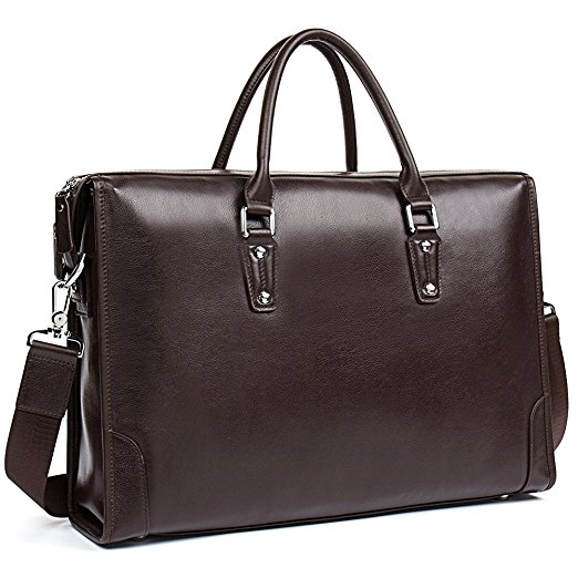MANTOBRUCE Leather Briefcase for Men Women Travel Work 15" Laptop Bag