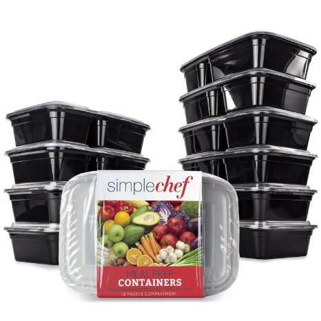 Simple Chef® Meal Prep Food Containers - Set of 10 Food Storage Containers for Meal Prep - Microwave & Dishwasher Safe - Reusable & Stackable