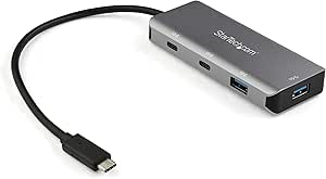 StarTech.com 4 Port USB C Hub w/ 2X USB A & 2X USB C - SuperSpeed 10Gbps USB Type-C 3.1/3.2 Gen 2 Hub - USB Bus Powered - Portable USB-C to USB Adapter Hub - Aluminum - 9.8" (25cm) Cable (HB31C2A2CB)