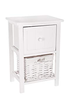 FiNeWaY@ BRAND NEW FULLY ASSEMBLED WHITE SHABBY CHIC BEDSIDE UNIT TABLE W WICKER BASKET STORAGE BATHROOM BEDROOM