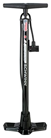 Schwinn Air Center Floor Pump for Bicycles, Fits Schader and Presta Valve Types, Includes Needle to inflate Sports Balls for Volleyball, Football, Soccer, and Basketball, Black