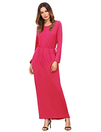 Romwe Women's Maxi Dress Long Sleeve Loose Casual Long Dress