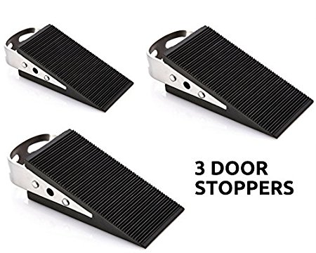 Door Stopper Rubber Wedge With Stainless Steel Handle Provide Heavy Metal Doorstop Function For All Home Office School Carpet Wood Ceramic Tile Concrete Floor Non Slip Resistant Surface by Freshline