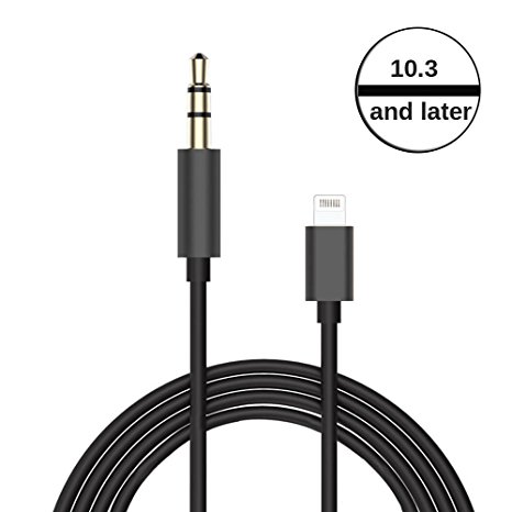 iPhone 7 Car Aux Cable, Sprtjoy Lightning to 3.5mm Male Aux Stereo Audio Cable for iPhone 7 / 7 Plus (3.3Ft/1M) (Black) - Support iOS 10.3 and Later