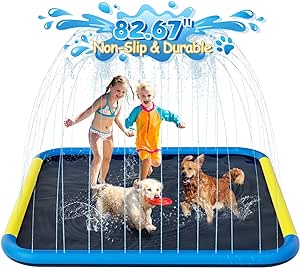 G-TING Dog Pool Splash Pad, Non-Slip Splash Pad Sprinkler for Toddlers 3  and Kids Ages 3 , 82.67" Thicken Dog Sprinkler Splash Play Mat, Summer Outdoor Backyard Water Toys Gifts Boys Girls Children