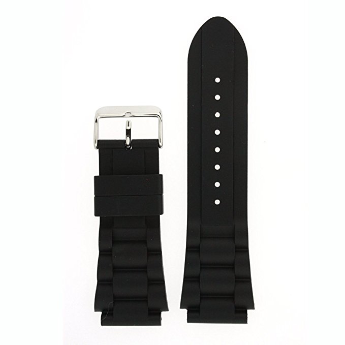 Watch Band Silicone Rubber Link Heavy Black Strap Waterproof Stainless Buckle 24 millimeters