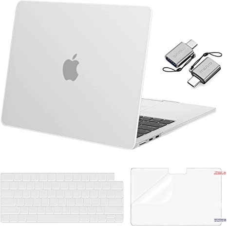 MOSISO Compatible with MacBook Air 13.6 inch Case 2022 Release A2681 M2 Chip with Liquid Retina Display Touch ID, Plastic Hard Shell&Keyboard Cover&Screen Protector&Type C Adapter 2 Pack, Frost