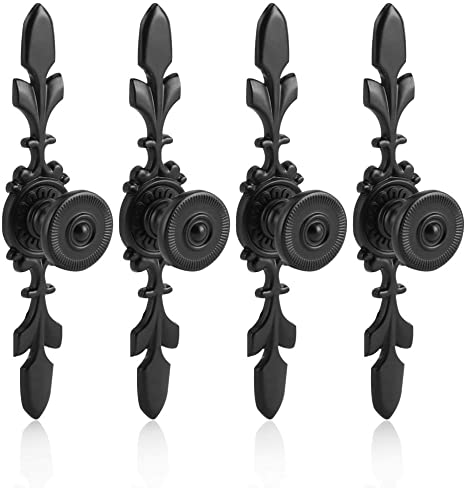 Fdit Pack of 4 Vintage Style Pull Handle Door Knob Back Plate for Home Furniture Drawer Cabinet Dresser Closet Wardrobe Cupboard with Screw(Black)