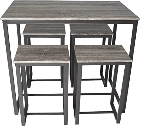 Daorokanduhp 5-Piece Wood Compact Kitchen Dining Room Table and 4 Stools Space Saving Set (Table39.4 Lx19.7 Wx29.5 HChair15.7 Lx11.8Wx 23.6" H, Gray)
