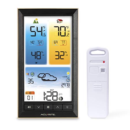 AcuRite 01201M Vertical Wireless Color Weather Station with Indoor/Outdoor Temperature Alerts, Black