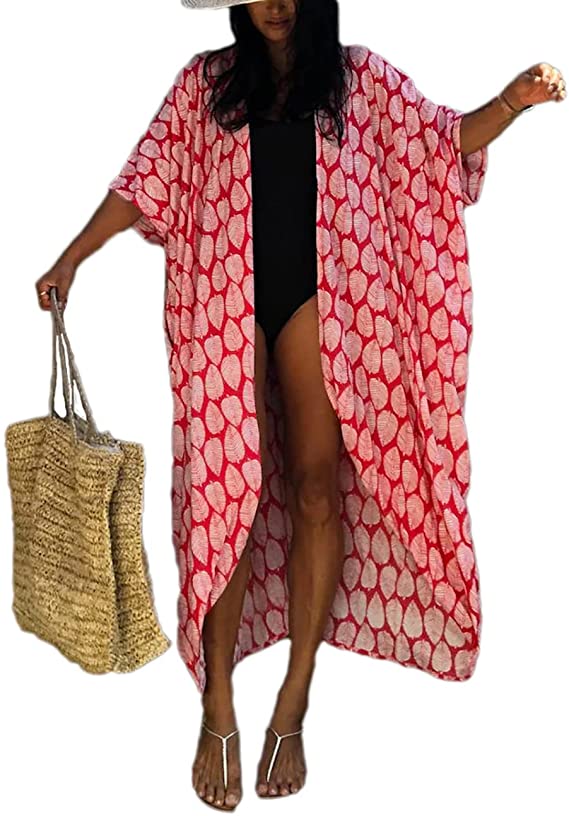 Bsubseach Stylish Tie Dye Open Front Long Kimono Swimsuit Cover up for Women