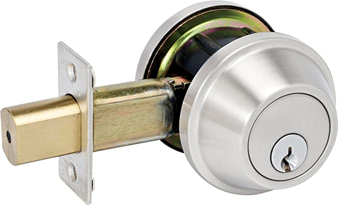Master Lock DSCHSD32D Heavy Duty Single Cylinder, Grade 2 Commercial Deadbolt with Bump Stop, Brushed Chrome Finish