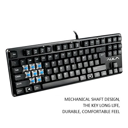 AULA Mechanical Keyboard F2012 87keys Gaming Keyboard Professional USB Wired Metal Panel Blue Switches for Gamer Mac PC (Black)