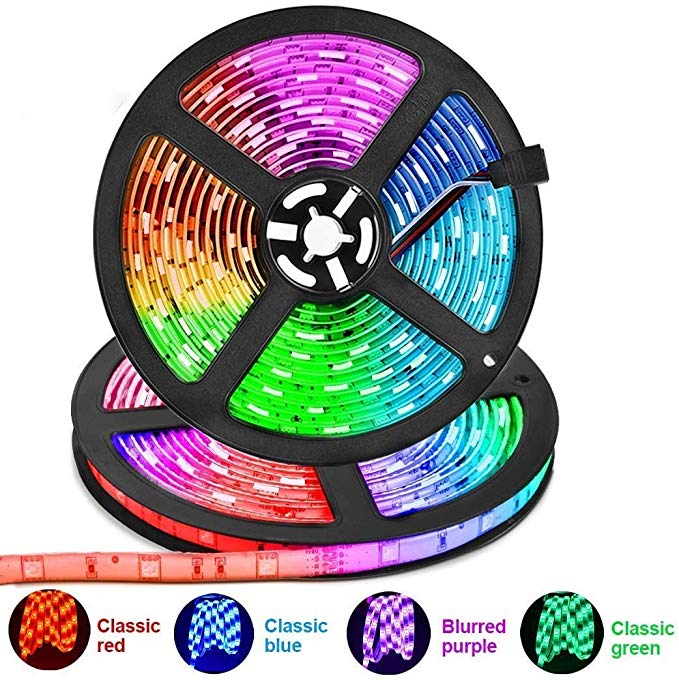 Led Strip Lights Kit, 32.8Ft 5050 RGB Light Strip with 44 Keys IR Remote Control, 12V/3A Power Supply Flexible Color Changing&Waterproof for Home Kitchen Christmas Indoor Decoration