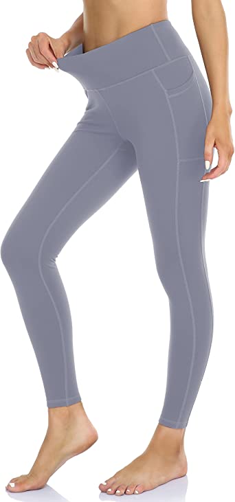 IBL Women's Spandex Buttery Soft Leggings High Waist Yoga Running Pants with Pockets 27" Inseam