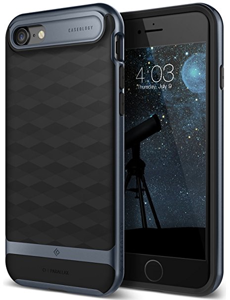 iPhone 7 Case, Caseology [Parallax Series] Modern Slim Geometric Design [Black / Deep Blue] [Textured Grip] for Apple iPhone 7 (2016)