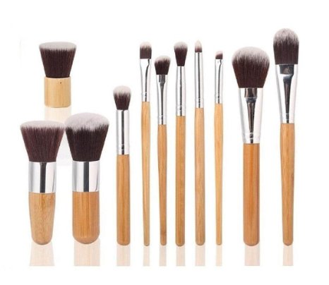 HOSL 11PCS Makeup Brush Set Powder Foundation blusher Cosmetic Bamboo Handle with a brush bag