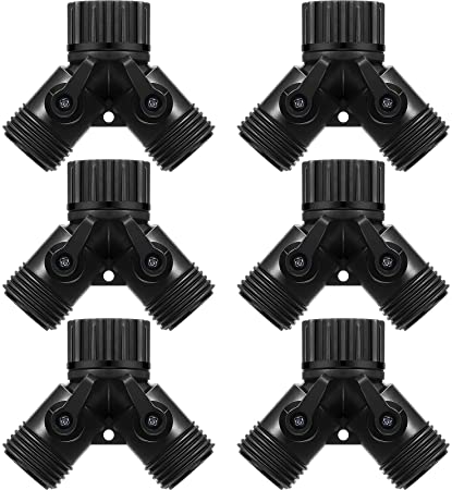 Mudder 6 Pack 3/4 Inch Garden Hose Y Connectors Plastic Hose Splitter with Faucet Watering Shut Off Valves for Landscaping, Gardening, Flower Planting, Irrigation (Black)