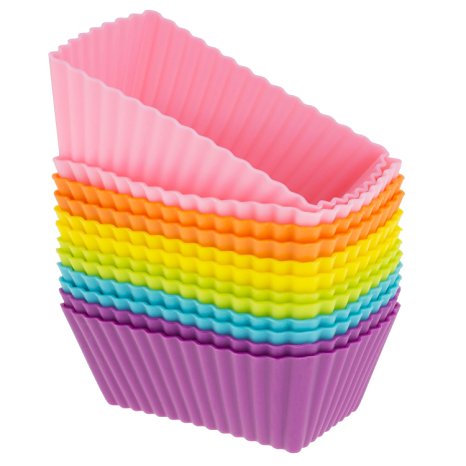 Freshware CB-308SC 12-Pack Silicone Mini Rectangle Reusable Cupcake and Muffin Baking Cup, Six Vibrant Colors