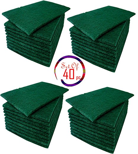 (Set of 40) Scrub Sponge,Scouring pad, Non-Scratch Pot Scrubber Pads, Cleaning Sponge, Green, 5 3/4'' x 3 3/4''
