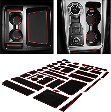 CupHolderHero for Ford Explorer Accessories 2020-2022 Premium Custom Interior Non-Slip Anti Dust Cup Holder Inserts, Center Console Liner Mats, Door Pocket Liners 37-pc Set (Red Trim)