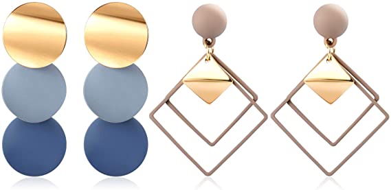 CHANBO 2 Pairs Korean Dangle Geometric Earrings Popular Korean Blue Acrylic Crystal Earrings Bohemian Long Silk Tassel Pendant Earrings Women 2021 Fashion Jewelry