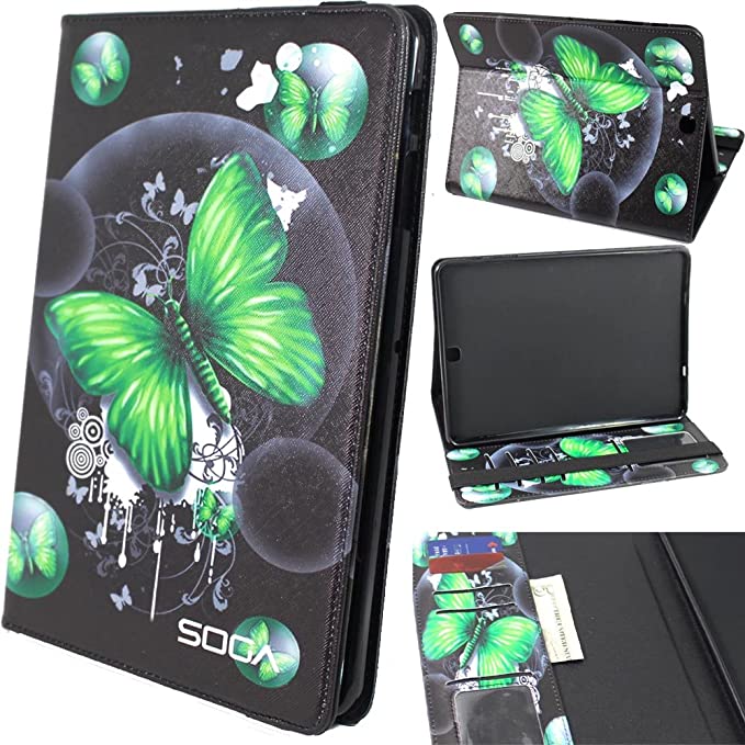 Galaxy Tab S2 9.7 Case, Samsung Galaxy Tab S2 9.7 Wallet Case, SOGA [Pocketbook Series] Leather Magnetic Flip Design Wallet Case for Samsung Galaxy Tab S2 9.7 Inch Tablet - Green Butterfly