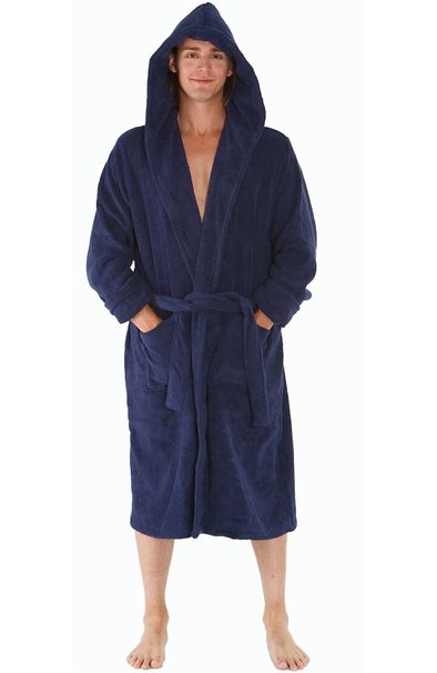 Del Rossa Men's Turkish Terry Cloth Robe, Thick Hooded Bathrobe