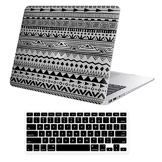 iLeadon Macbook Air 13 inch Protective Hard Case Rubber Coated Ultra Thin Shell Cover Keyboard Cover For MacBook Air 13 inch Model A1369/A1466(Macbook Air 13 Inch, Black Geometric Waves)