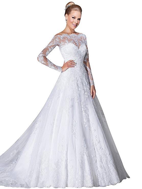VERNASSA A-line Bridal Dresses Long Sleeves Off The Shoulder Lace Wedding Dresses