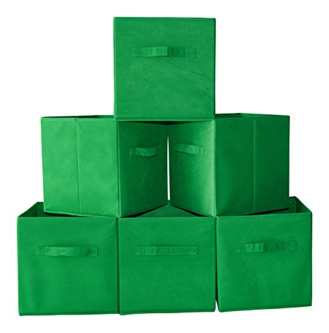 Fabric Cube Storage Bins, Foldable (Set of 6 - Green) Premium Quality Collapsible Baskets, Closet Organizer Drawers. Perfect to Store Kids Toys, Games, Books, Arts, Crafts, Office & Household Supplies