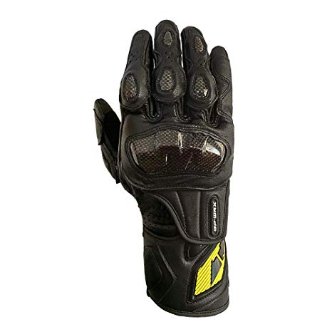 Full finger Carbon Fiber Motorcycle Gloves for Men GP-PRO Genuine Leather Motor Racing Gloves (Black, Medium)