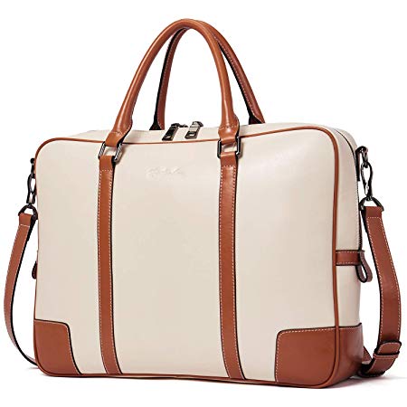 BOSTANTEN Leather Briefcase Messenger Satchel Bags Laptop Handbags for Women Apricot