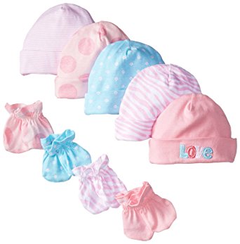 Gerber Baby Girls' 5 Pack Cap and 4 Pack Mitten Bundle