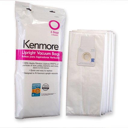 Kenmore Type O Hepa Vacuum Bags for Upright Vacuums, 6 Pk Media Filtration Synthetic