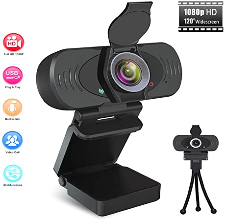 1080P Webcam with Microphone, Plug and Play HD Web Camera for Computer with 120-Degree Wide Angle, Multi-Compatible USB Webcam for PC Laptop Video Calling, Recording, Gaming, Conferencing