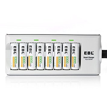 EBL 8 Bay Smart AA AAA Battery Charger and 8 pieces 2300mAh Ni-MH AA Rechargeable Batteries