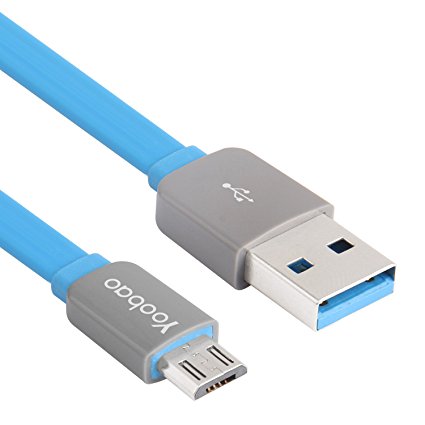 Yoobao YB-405 Colorful Micro USB 2.0 Charging Cable Flat Tangle-Free Data Sync Cord for Samsung S7 S6 Edge S5 S4 Note 5 4 3 LG HTC Nokia Sony BlackBerry Android Smartphones Tablets - 2.6ft Blue